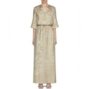 St. John New Metallic Tie Waist Gown In Gold Size S $1,995.00